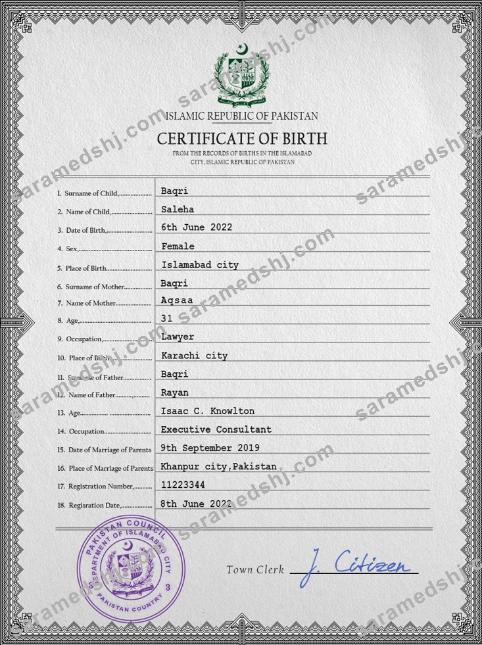 Pakistan vital record birth certificate PSD template